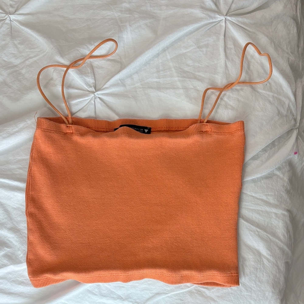 Zara Vibrant Orange Spaghetti Strap Crop Top